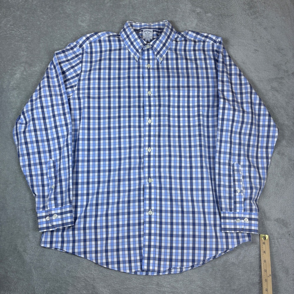 Brooks Brothers Shirts Mens XL Regent Non-Iron Supima Cotton Check Blue White